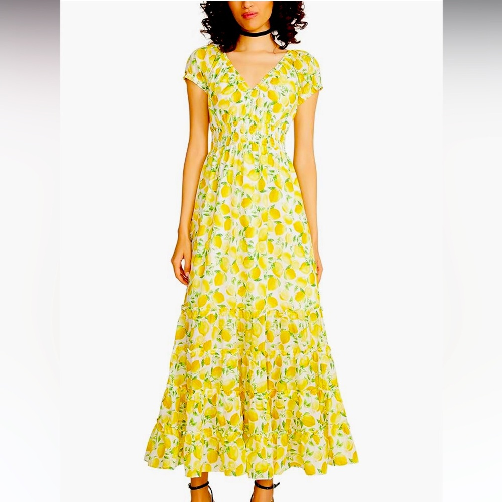 Betsey Johnson Lemon Print Maxi Dress size L NWT